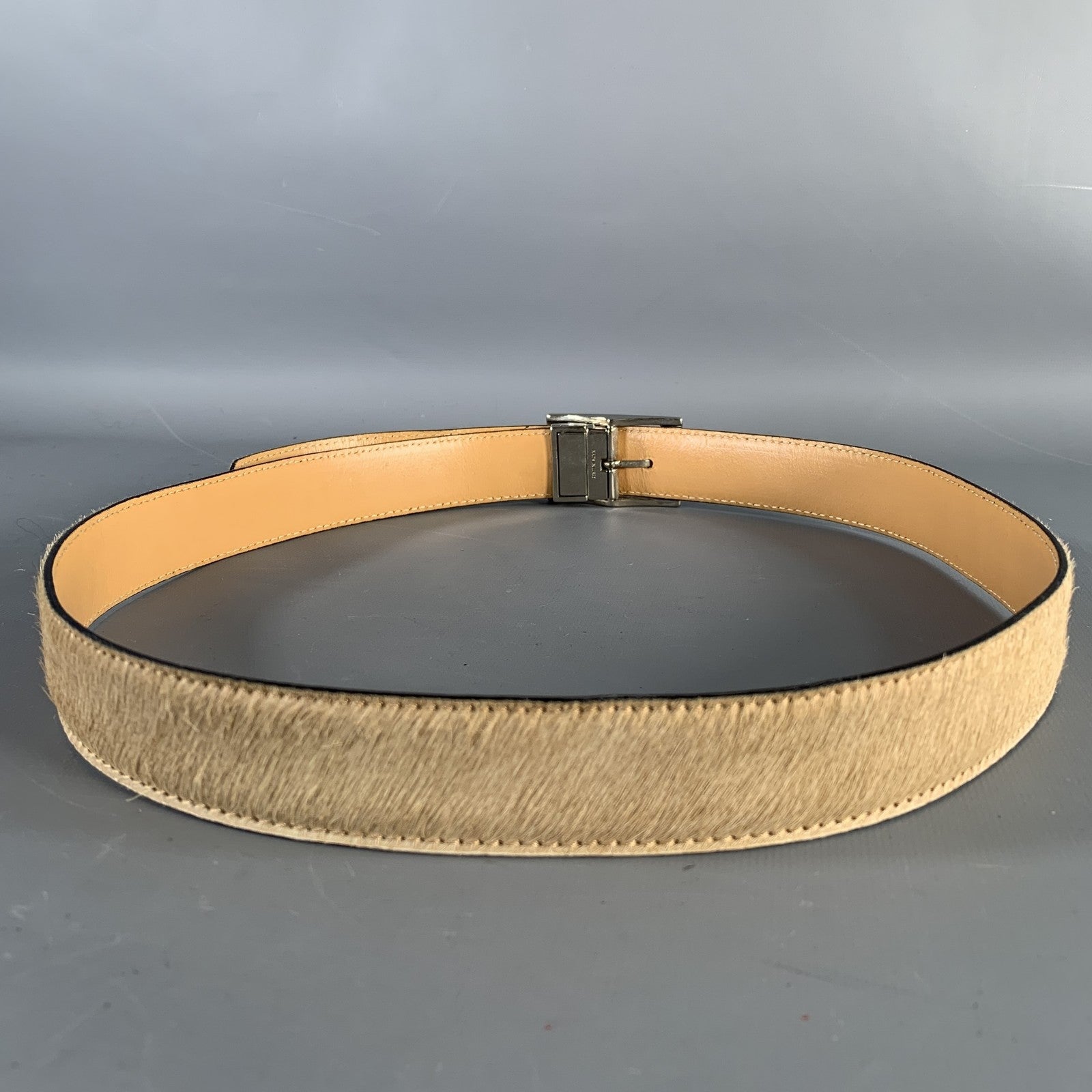 VINTAGE Size 34 Beige Pony Hair Leather Belt