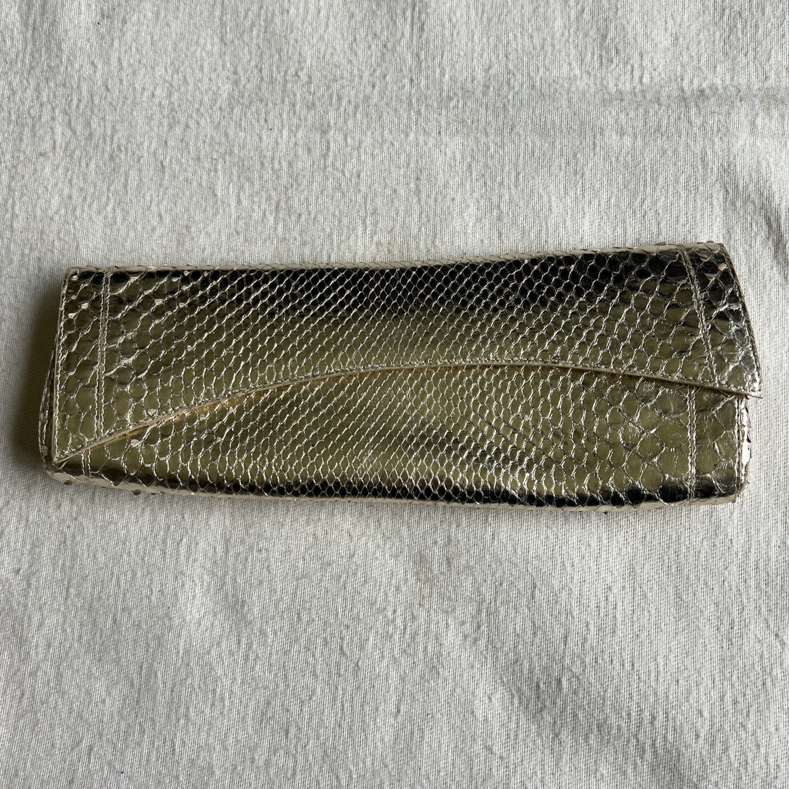 Nancy Gonzalez Clutch Gold Snakeskin Exotic Leather Envelope Evening Bag