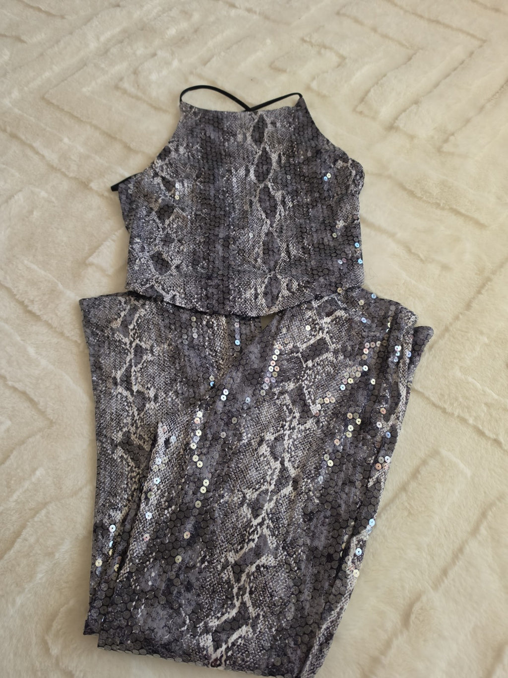 Bebe Vintage Sequin Snakeskin Two Piece Set Small