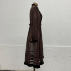 Vintage Brown 100% Silk Chiffon Edwardian-Style Ruffled Midi Dress