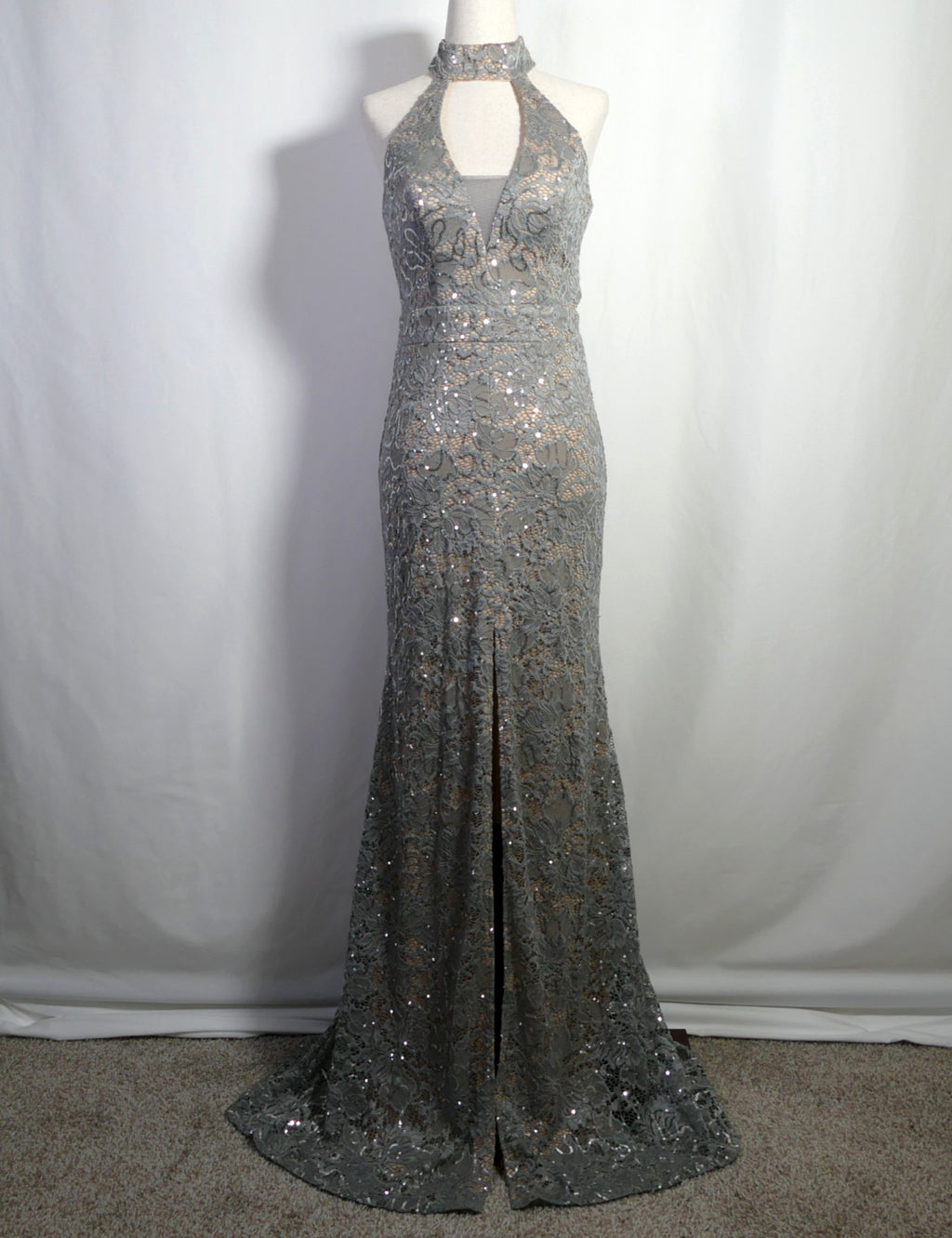 Vintage Sequin Halter - Open Back - Maxi Dress