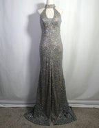 Vintage Sequin Halter - Open Back - Maxi Dress