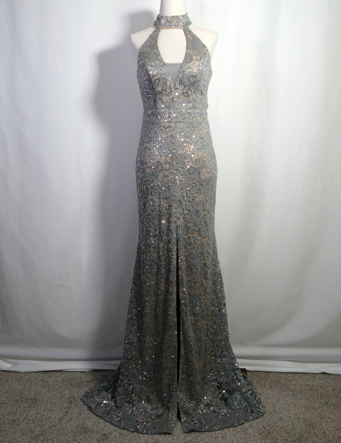 Vintage Sequin Halter - Open Back - Maxi Dress