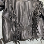 Vintage Route 66 Jacket Leather Fringe Front Zip Black Womens 12 Biker Rodeo