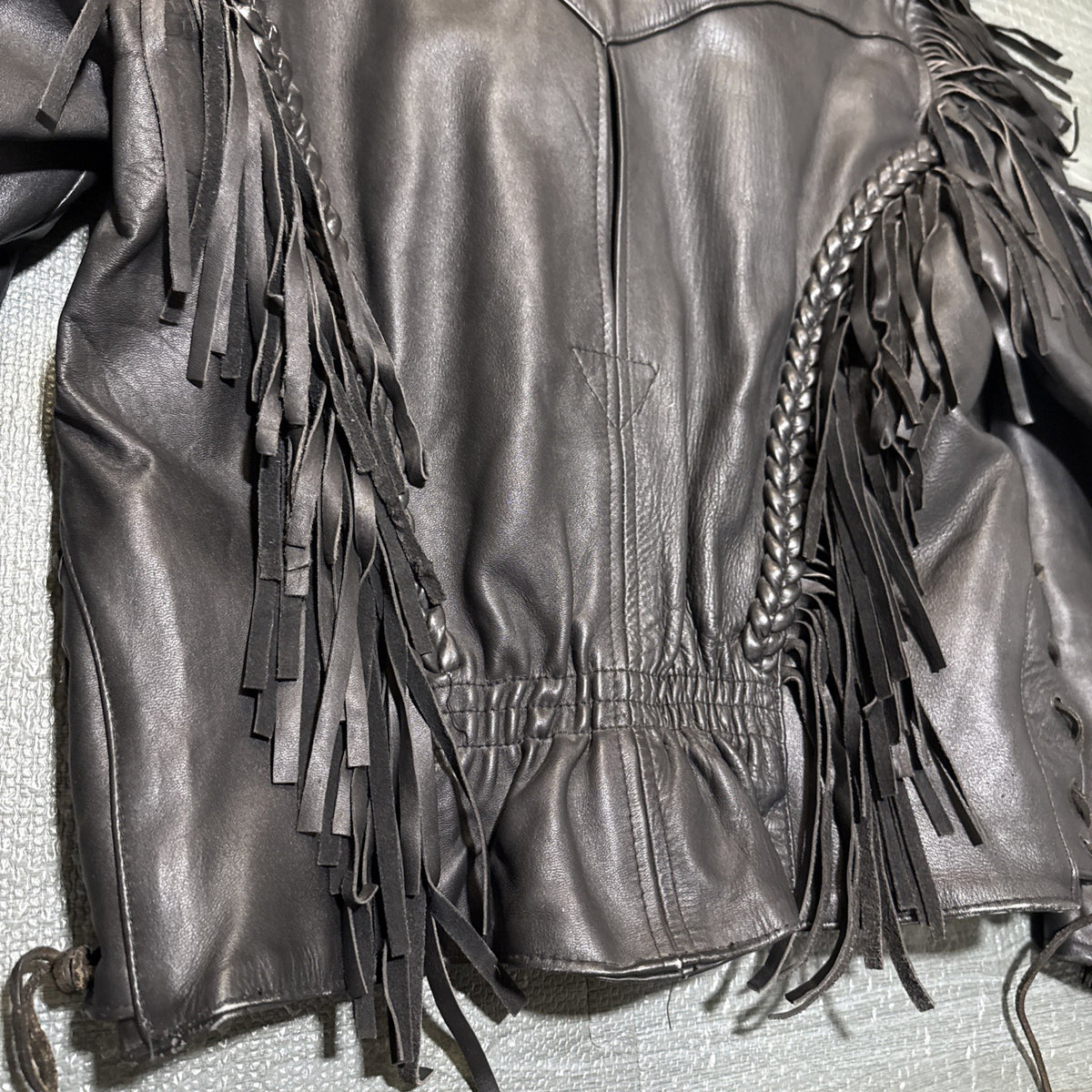 Vintage Route 66 Jacket Leather Fringe Front Zip Black Womens 12 Biker Rodeo