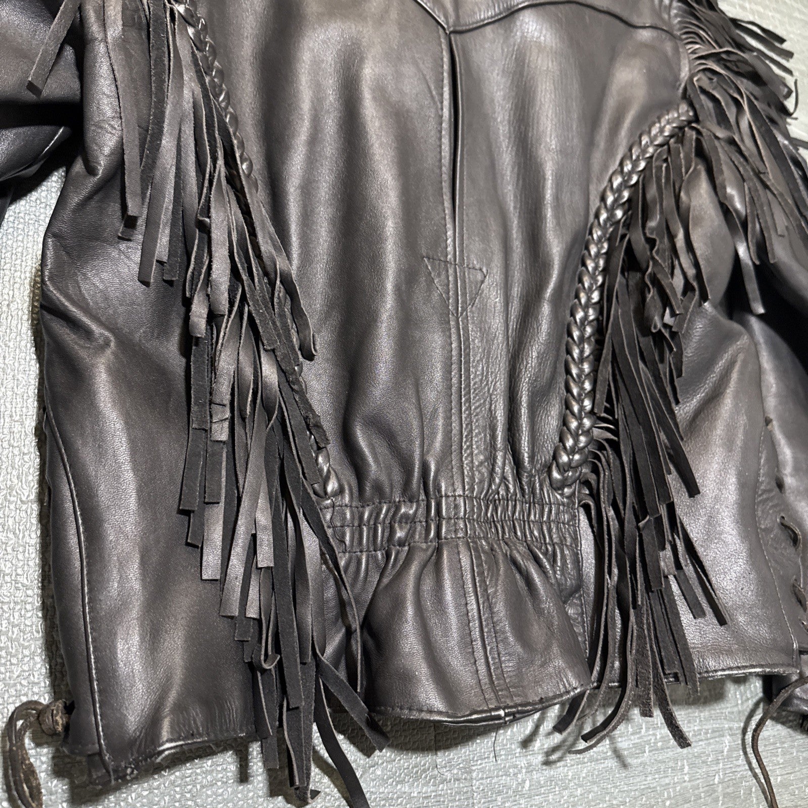 Vintage Route 66 Jacket Leather Fringe Front Zip Black Womens 12 Biker Rodeo