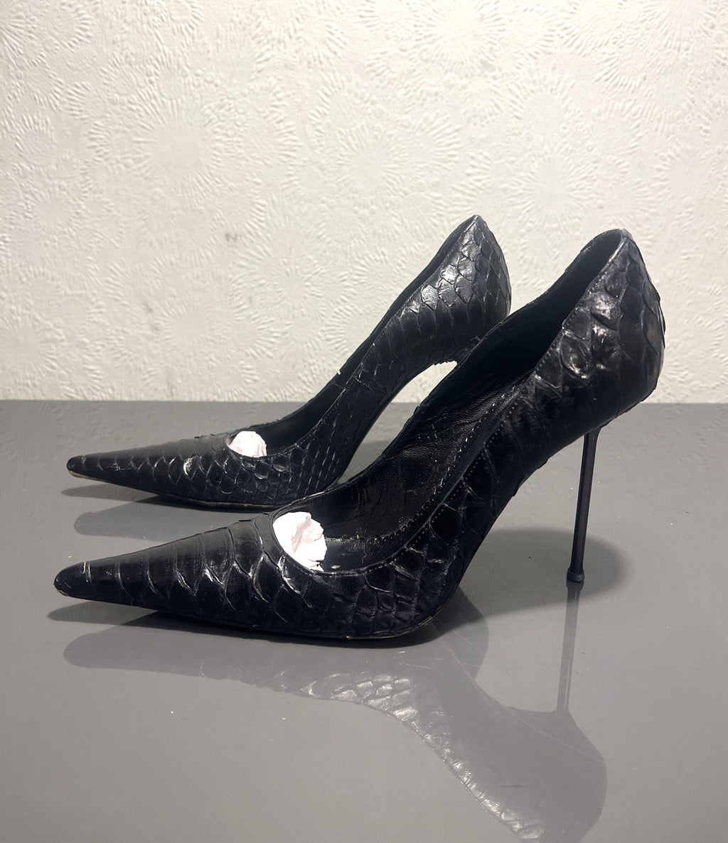 Gianmarco Lorenzi Ladies 37.5 4 Heels Python Exotic Nail Heel Pointed Slim Toe