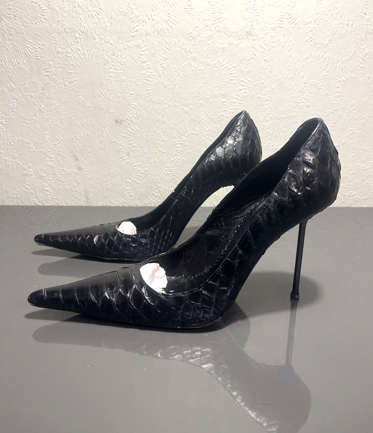 Gianmarco Lorenzi Ladies 37.5 4 Heels Python Exotic Nail Heel Pointed Slim Toe