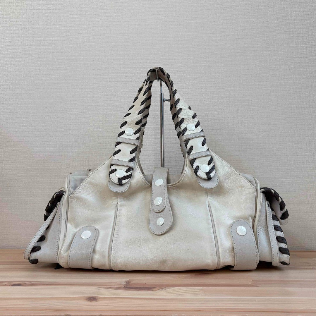 Chloe Silverado White Leather Bag Vintage Early 2000s Large Satchel Tote