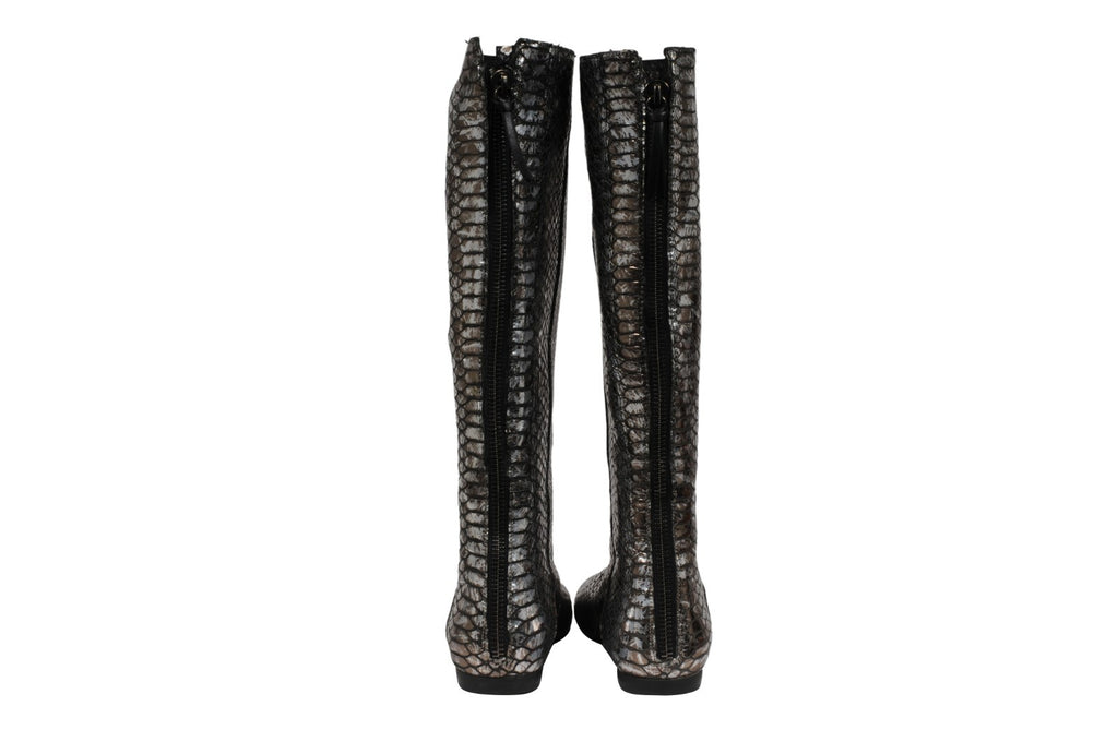 Giuseppe Zanotti Knee High Boots US6.5 EU36.5 SIlver Metallic Croc Embossed