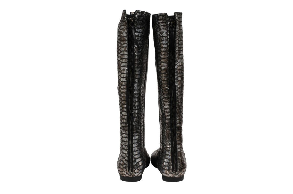 Giuseppe Zanotti Knee High Boots US6.5 EU36.5 SIlver Metallic Croc Embossed