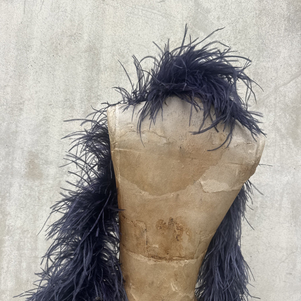 Vintage 1930s Navy Ostrich Feather Boa Scarf Shawl Old Hollywood Dress Accent