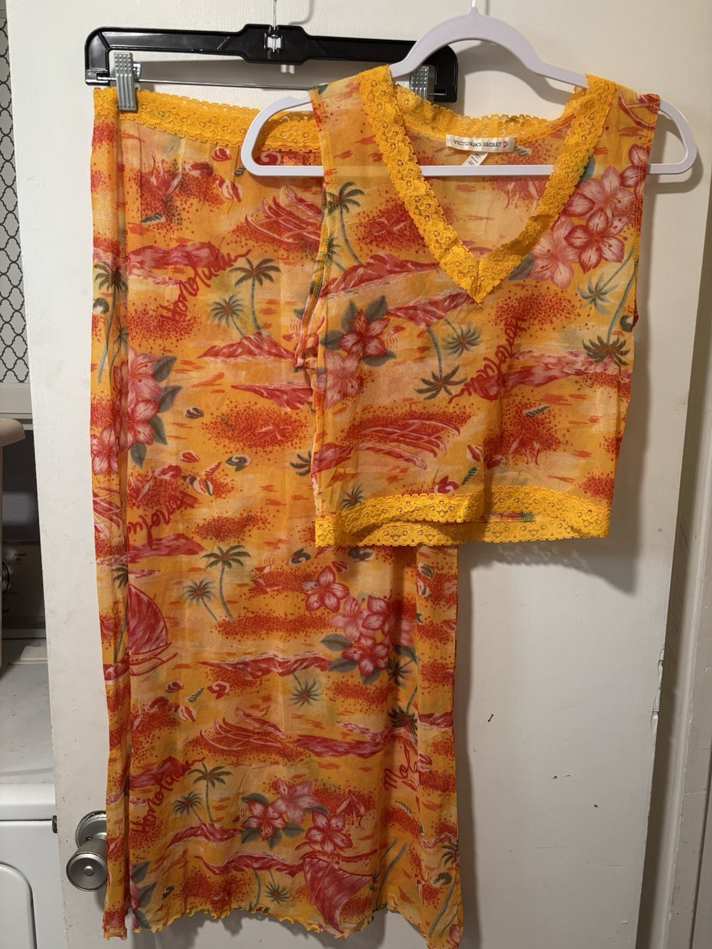 Victoria's Secret 1990s Mesh Lace Tropical Tank and Maxi Skirt Set Medium Large