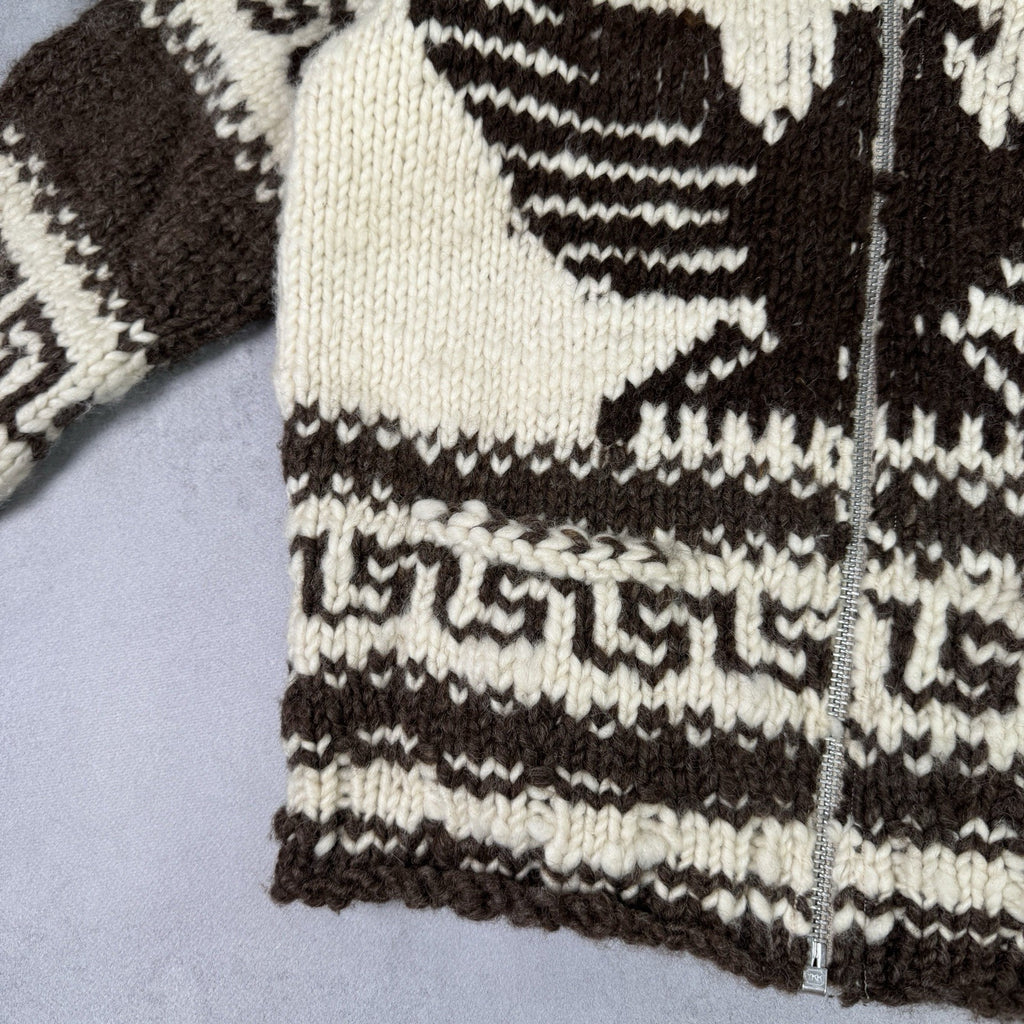 Vintage Couchan Indian Hand knit Wool Sweater Zip Eagle  Size M