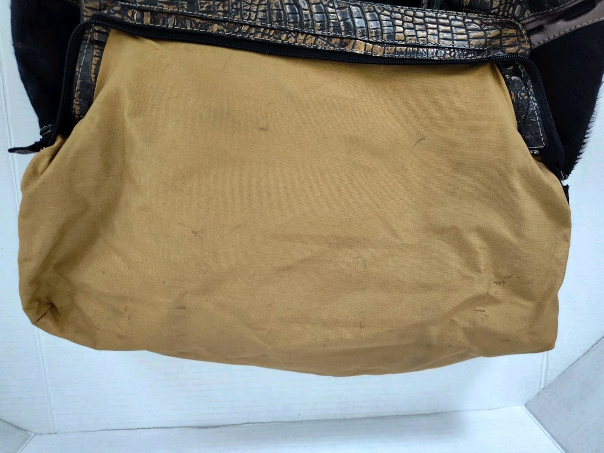 Cavalcanti Italy Black Leather Calf Hair and Cowhide Handbag