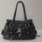 Francesco Biasia Large Black Leather Braided Shoulder Bag