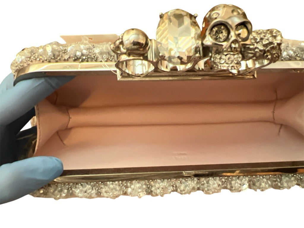 Alexander McQueen Vintage Pink Feather Knuckle Duster Skull Clutch