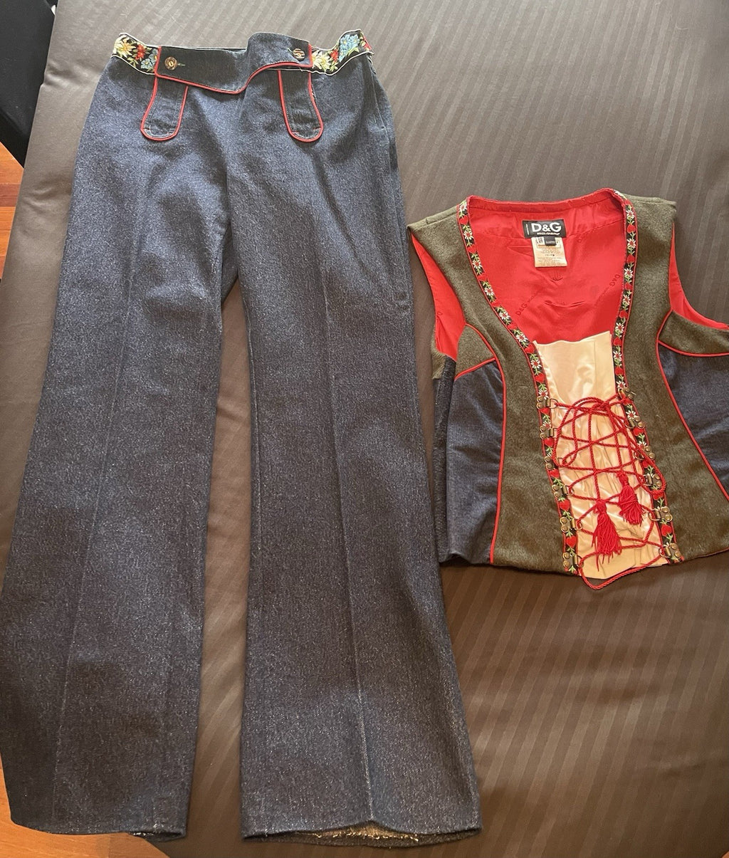 Dolce & Gabbana Vintage Dirndl Outfit Jeans and Bustier Vest Size 42