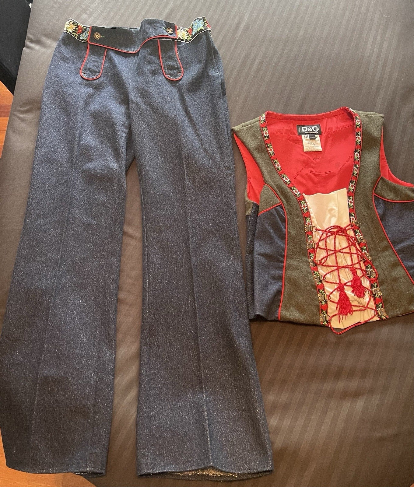 Dolce & Gabbana Vintage Dirndl Outfit Jeans and Bustier Vest Size 42