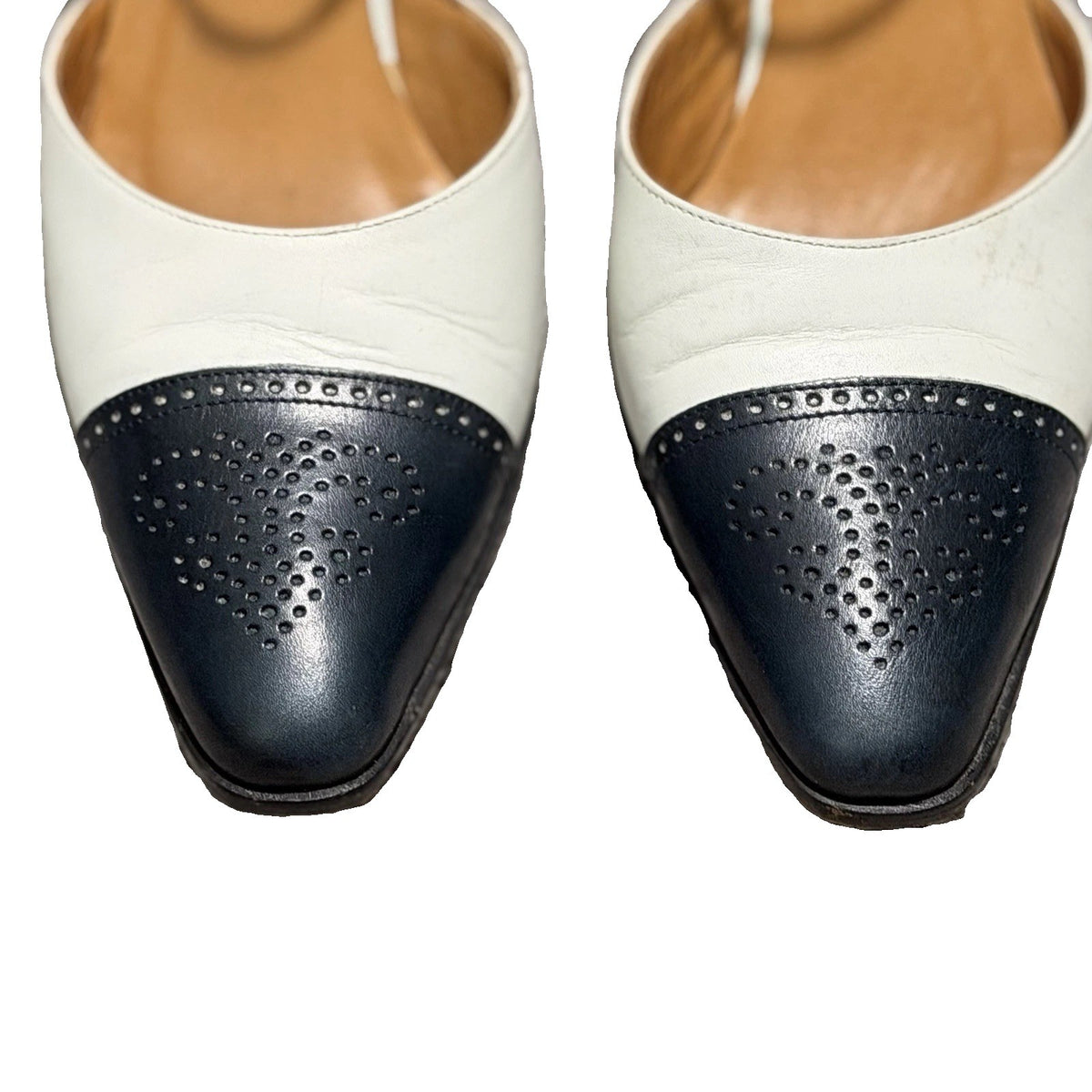 Ralph Lauren Cap-Toe Spectator Heels Navy Ivory Italian Leather 6.5