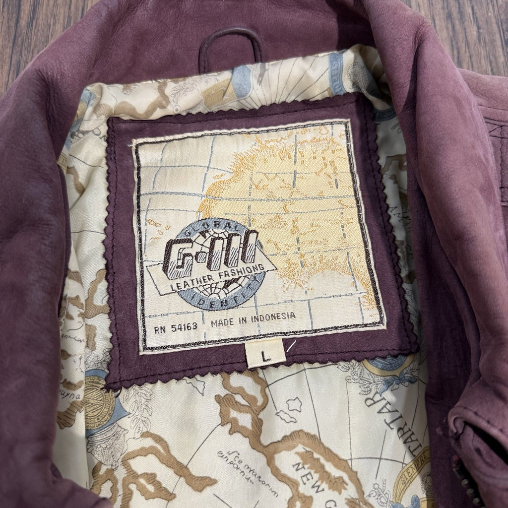VTG Global Identity GIII Leather Aviator Bomber Jacket Men L Map Lined Purple