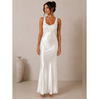 Vintage Cache Off-White Satin Maxi Dress
