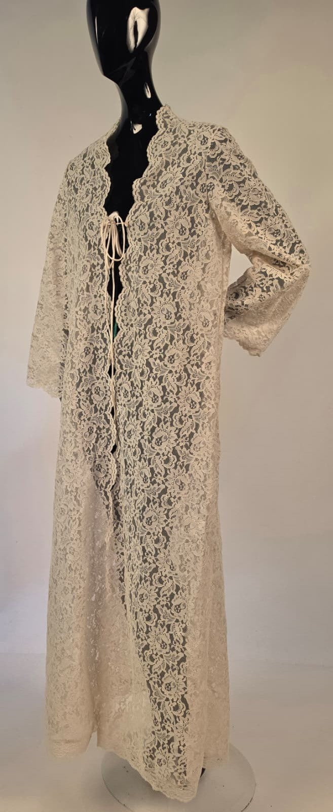 Vintage 1970s Long Floral Lace Coat with Ties