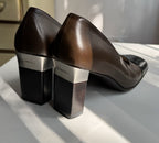 Chanel Two Tone Metallic Silver and Brown Leather Cap Toe Pumps Size 36.5