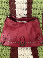 Isabella Fiore Audra Studded Leather Hobo Bag Red