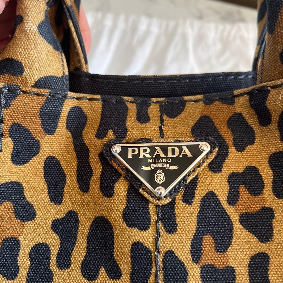 PRADA Canapa Leopard Print 2Way Tote Bag Brown Canvas USED from Japan #SA