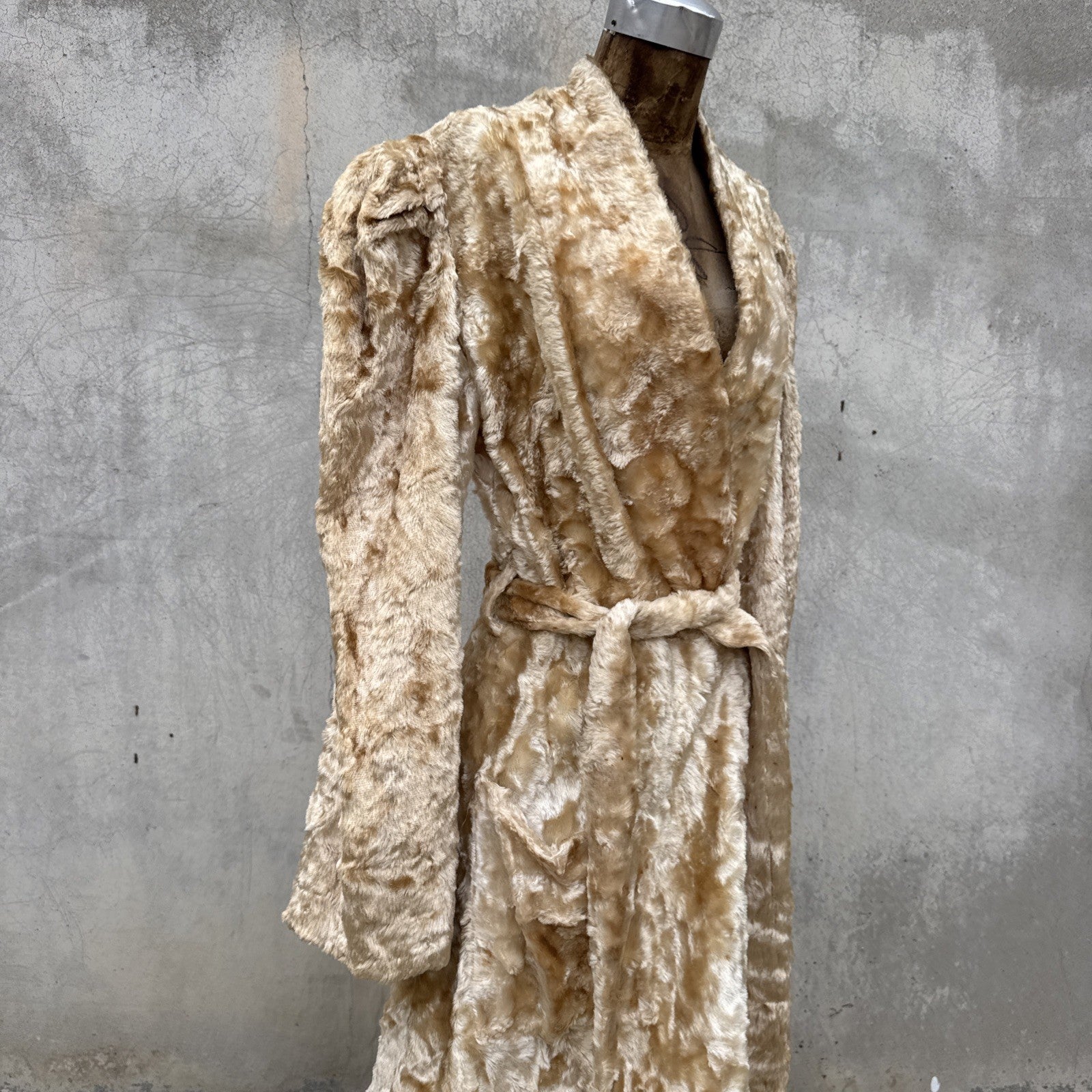 Vintage 1930s Fuzzy Plush Teddy Bear Dressing Gown Robe Coat Art Deco Dress