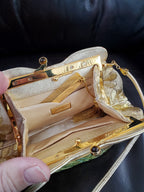 Judith Leiber Gold Floral Embroidered Crystal Beaded Clutch w/ Dust Bag & Comb