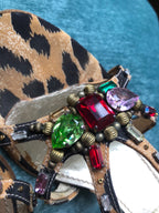 Vintage Casadei Leopard Rhinestone Sandals Y2K Crystal Slingback Heels 9.5 Flaw