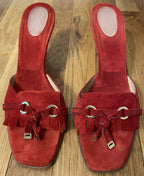 Casadei Red Suede Fringe Stiletto Mule with Tassels - Women's Size 9