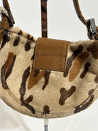 Vtg Fendi Leopard Print Pony Hair Croissant Bag
