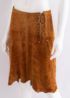 Plein Sud Suede Leather Lace Up Tie Asymmetric Skirt