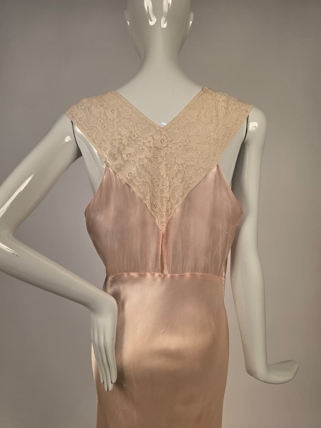 1930s Satin and Lace Long Slip Dress with Crossover Front