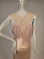 1930s Satin and Lace Long Slip Dress with Crossover Front