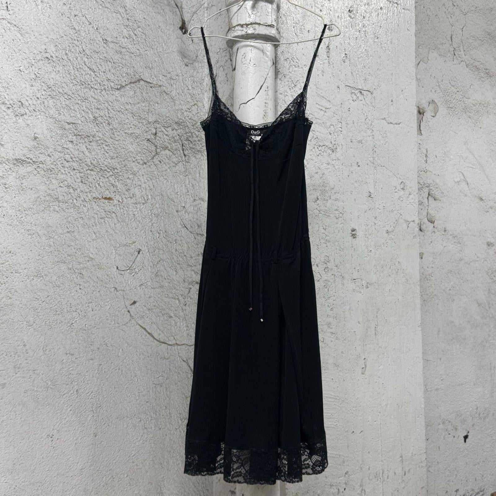 Vintage Y2K Black Dolce & Gabbana Lace-Trim Slip Dress