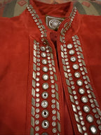 Double D Ranch Embellished Red Leather Jacket Sz S
