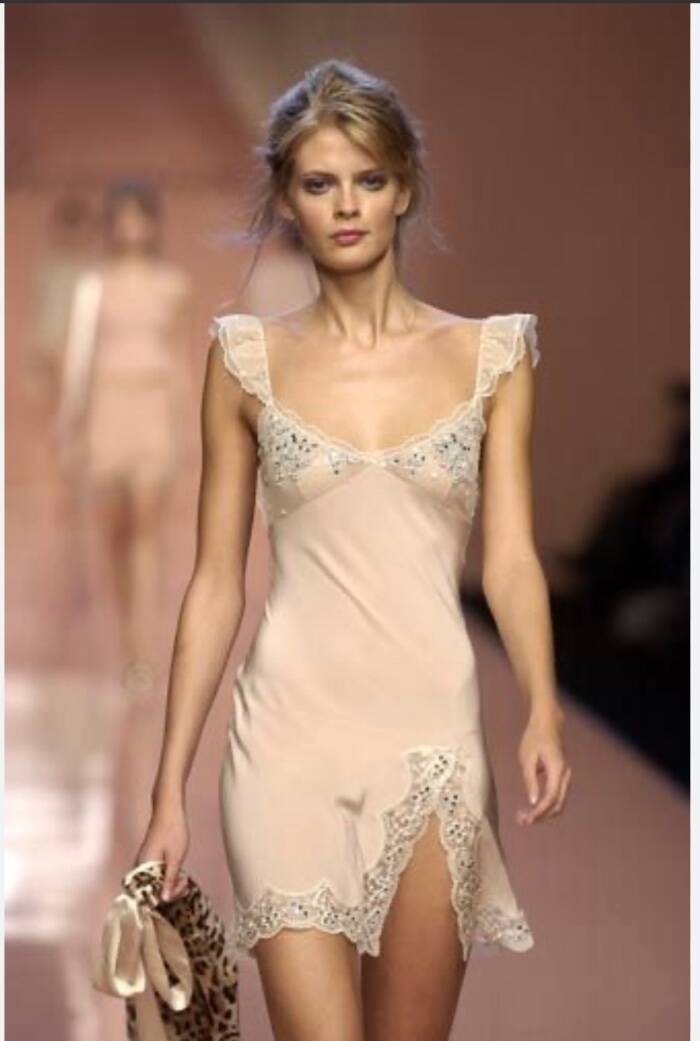 BLUMARINE S/S 2004 EMBELLISHED LACE TRIM DRESS SZ 44