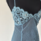 VTG Victoria’s Secret Blue Babydoll Dress Sheer Size M Sequin Lace Romantic Y2K