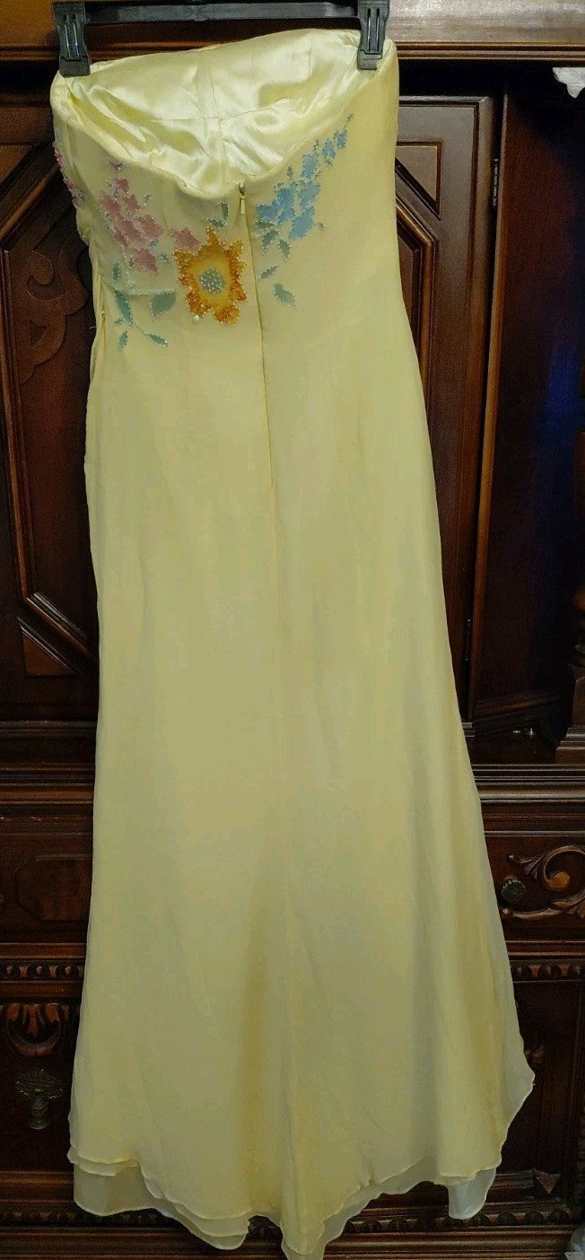 Vintage Cache Yellow Beaded Maxi Dress
