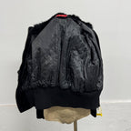 Vintage Y2K Black Plush Rabbit Fur and Velvet Zip-Up Bomber Jacket