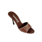 Manolo Blahnik Brown Leather Stitched Sandal Heels