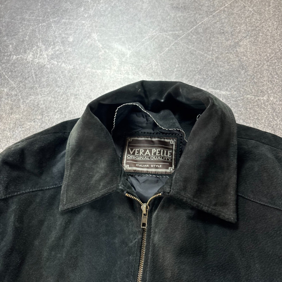 Vintage Black Suede Leather Jacket Italian Style Y2K