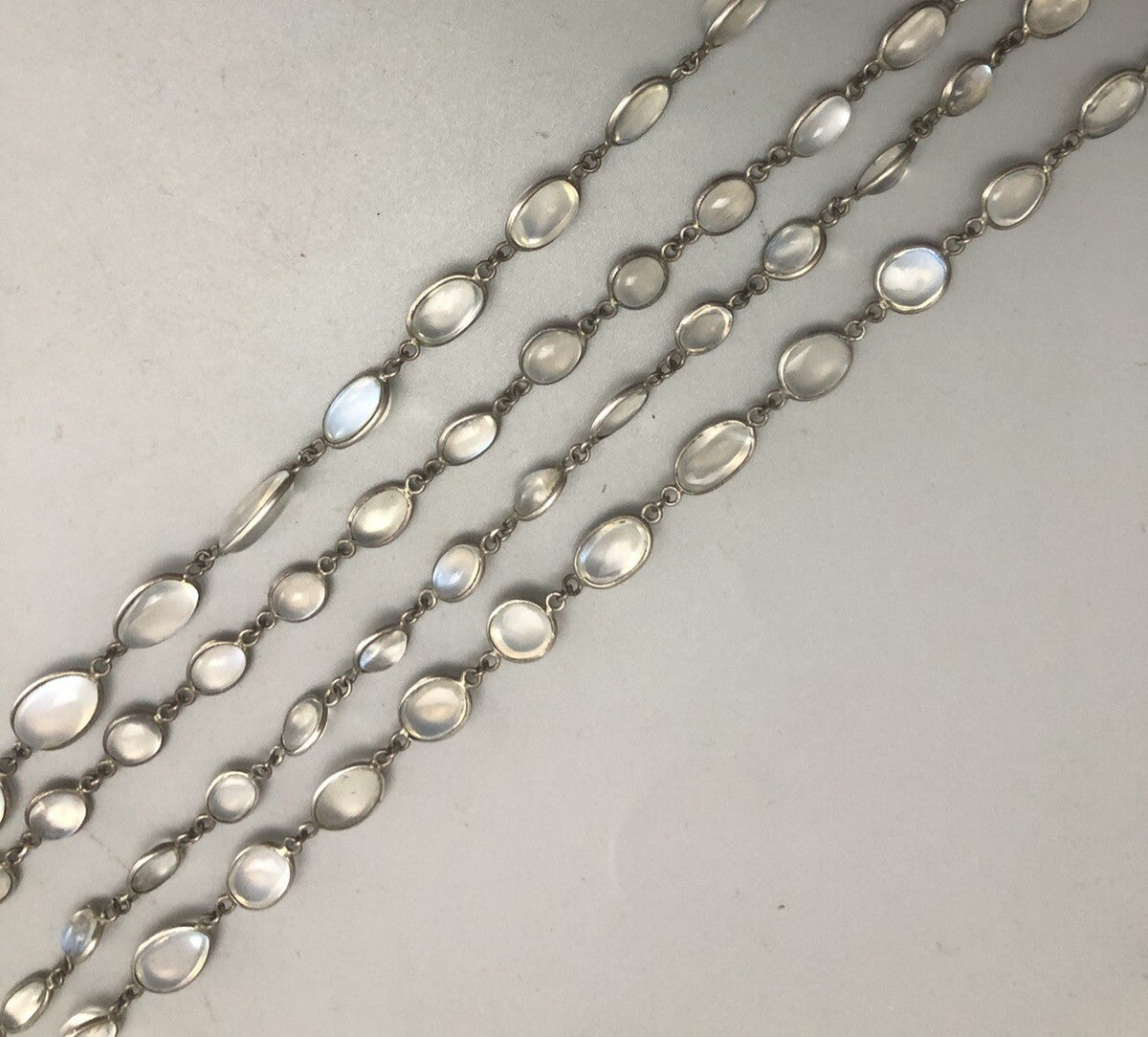 Victorian Silver Natural Moonstone Necklace /Guard  Chain 28g 122cm DLZX