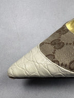 Gucci Vintage GG Monogram Canvas Slingback Pumps Leather Cap Toe EU 37