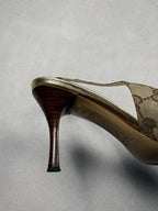 Gucci Vintage GG Monogram Canvas Slingback Pumps Leather Cap Toe EU 37