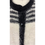VTG 80s Nannell Mohair Sweater Coat Cream Black Striped Yoke Mod Articore M